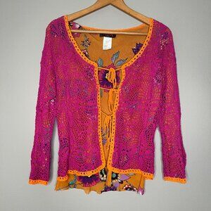 Gai Mattiolo Crochet Cardigan Womens Size 12 Y2K Bold Colorful Neon Designer‎